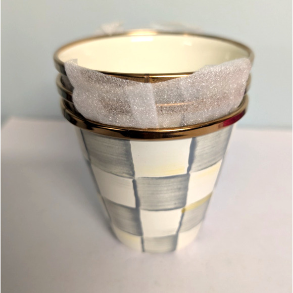 MacKenzie Childs Herb Pots in Sterling Check Set of 3 - Picture 2 of 4